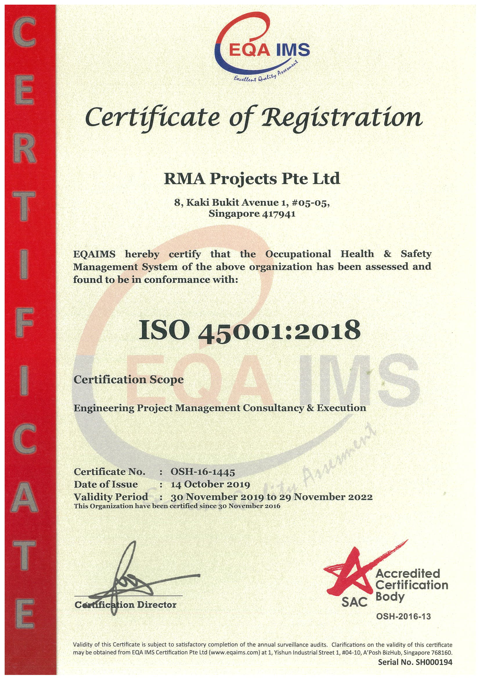 RMA Projects ISO 45001 2018 2022-1